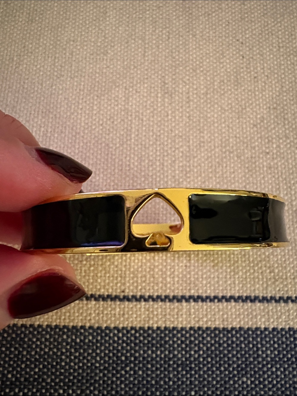 kate spade Gold-Tone and Black Enamel Spade Accent Hinged Bangle Bracelet